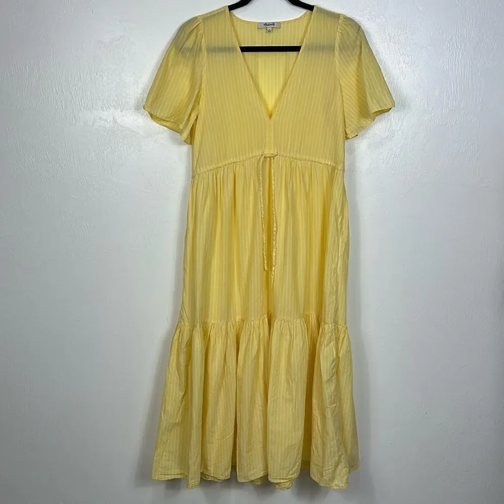 Madewell Cotton Striped Short Sleeve V-neck Midi Dress Size S